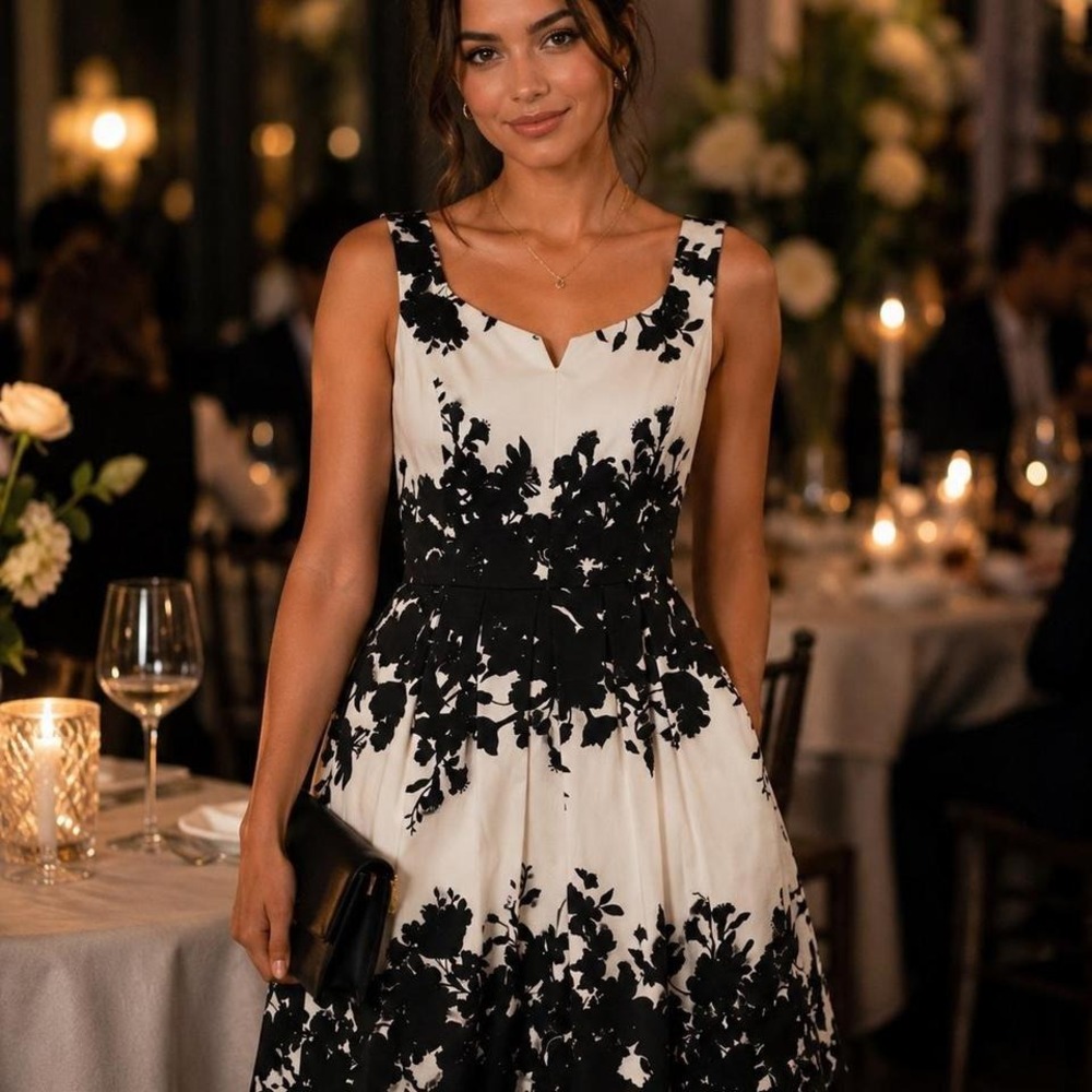 White House Black Market fit and flare floral dress Cocktail wedding Cotton prom